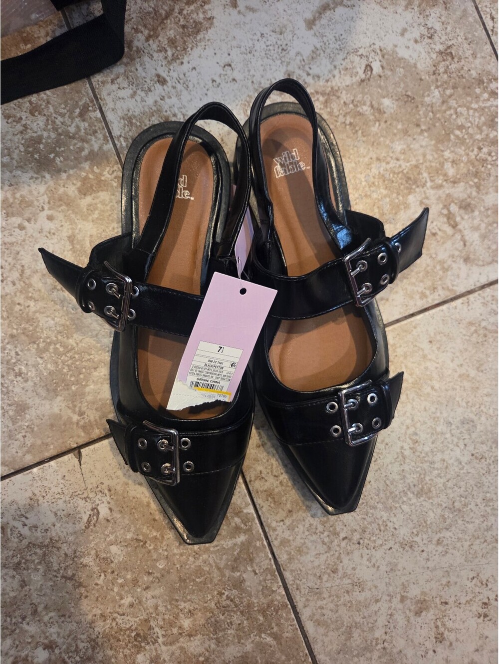 wild fable Black Pointed Toe Buckled Slingback Loafers Size 7.5